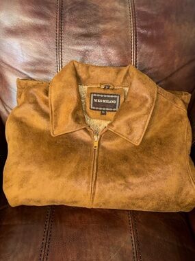 Niko Milano Men's Suede Bomber Jacket in Cognac